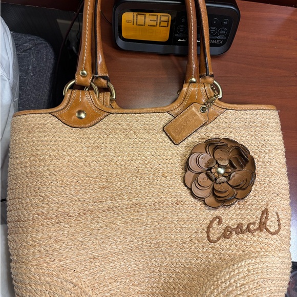 Coach Tan and Brown Tote with Floral Accent